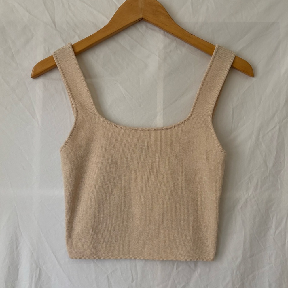 The Workshop Beige Square Neck Crop Tank